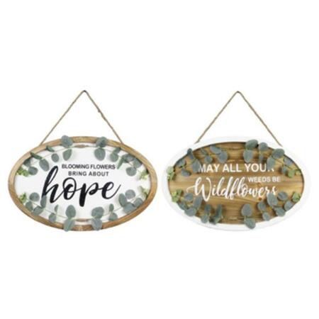 YOUNGS Wood Sign with Floral Accent, Assorted Color - 2 Piece 71161